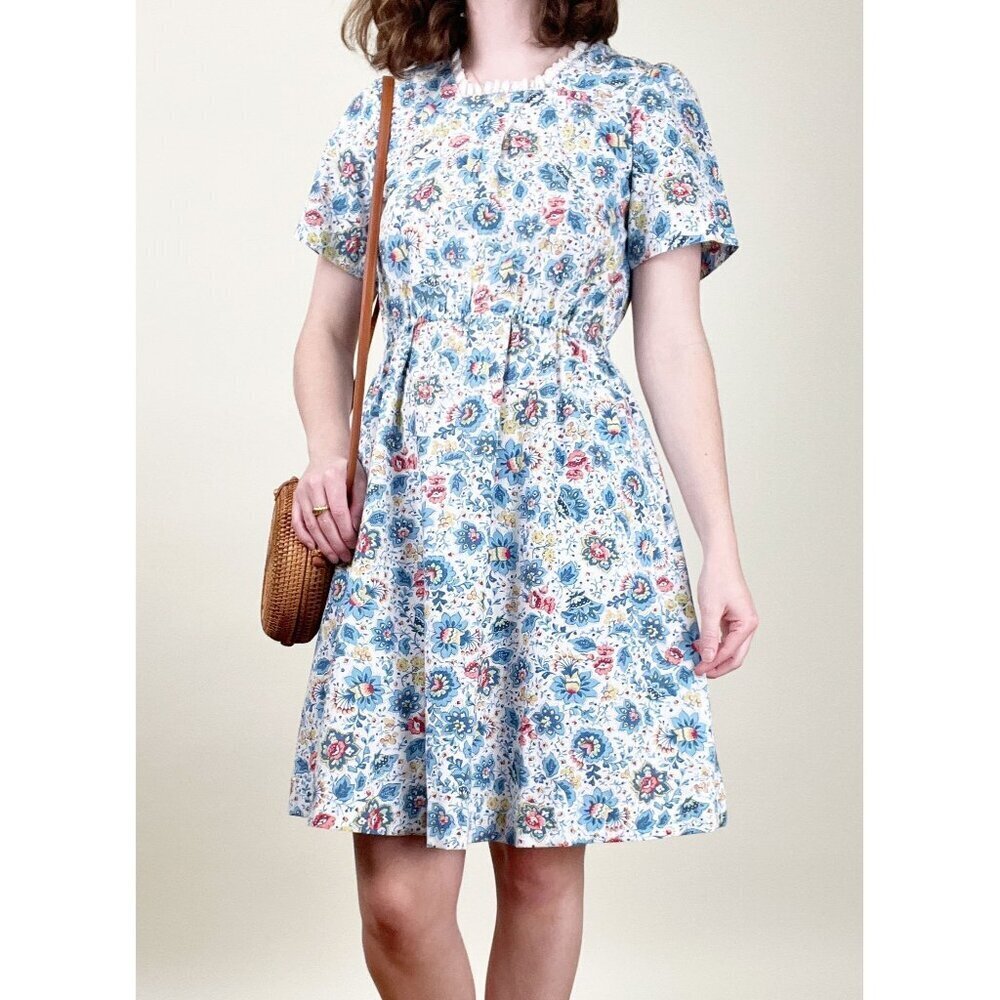 Vintage Floral Lace Mini Midi Dress Short Puff Poofed Sleeve Cottagecore Western